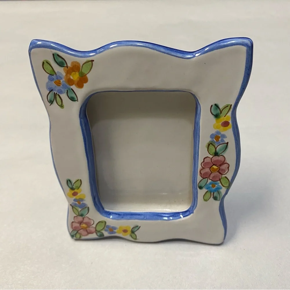 La Vietrese Italy Picture Frame Ceramic Hand Painted Colorful Floral Collectible